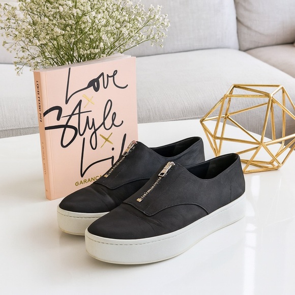 Vince Leather Platform Slip-On Sneakers with Zipper – Black, Size 9M/ EU 39 - Picture 1 of 13